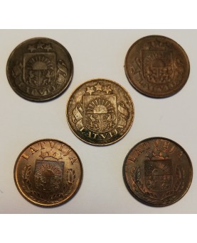 Latvija. 1922-1939 m. pilnas monetų rinkinys, 25 vnt. Kokybė aUNC-XF