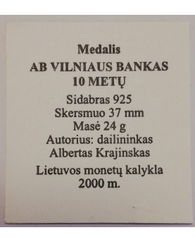 Medalis "Vilniaus bankui 10 metų", (Ag0.925)