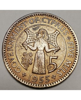 Kipras/Cyprus. 5 Mils, 1955